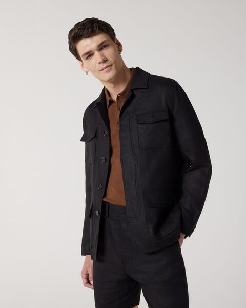 4 Pocket Linen Jacket, Black, hi-res